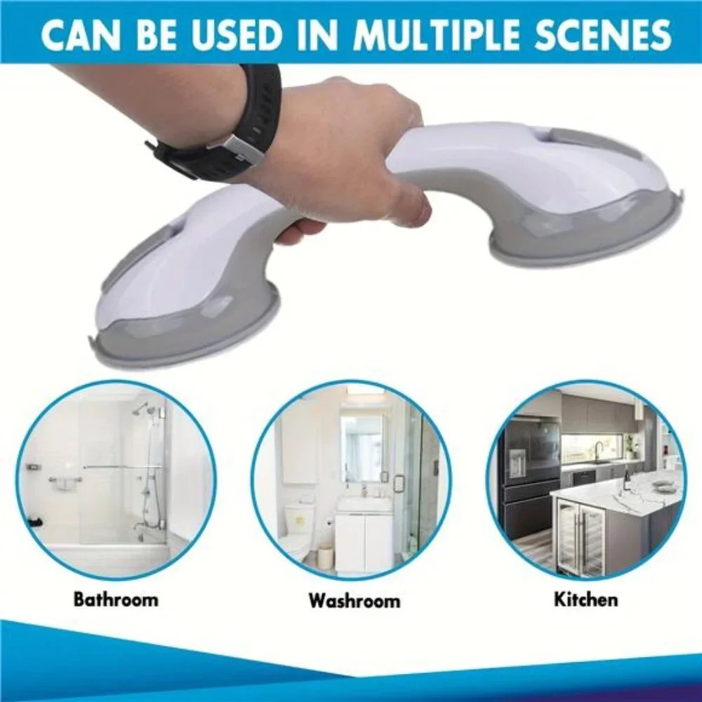 2pcs No Drill Suction Cup Bathroom Grab Bars - Adjustable Shower & Toilet